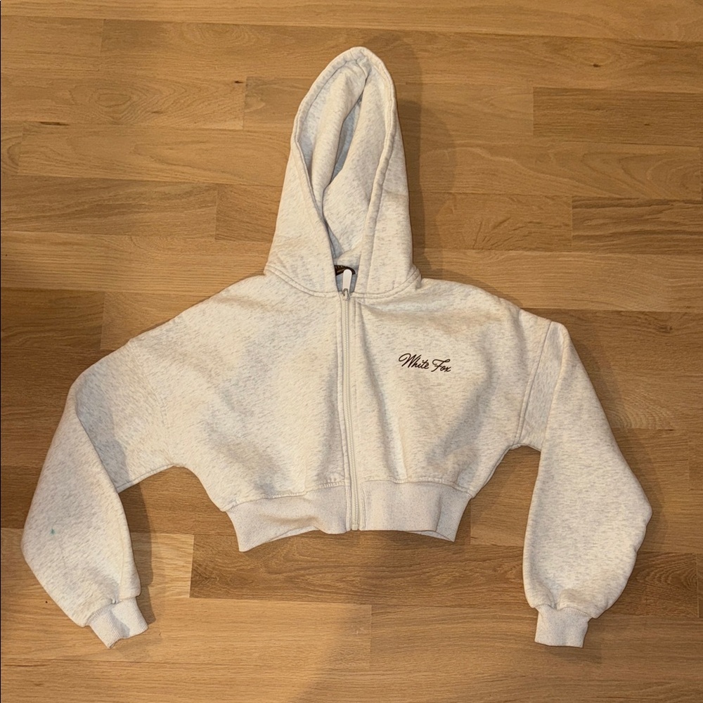 White Fox Boutique Gray Cropped Zip-Up Hoodie